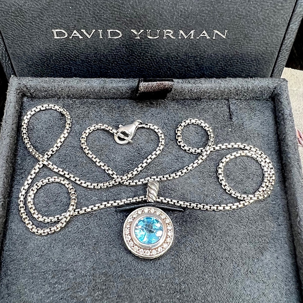 David Yurman Blue Topaz and Diamond Necklace